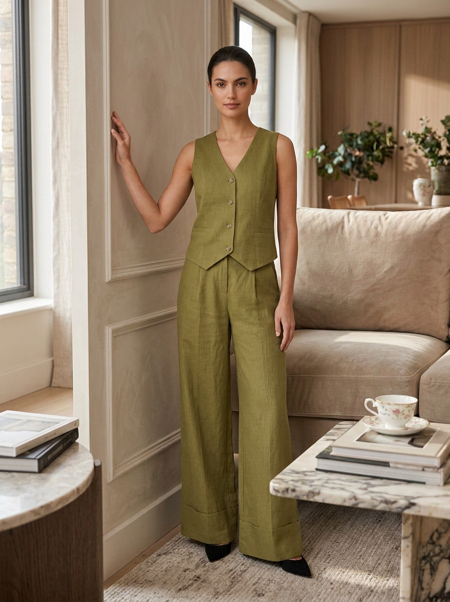 Damen Hosenanzug Set | Weste & Weite Hose