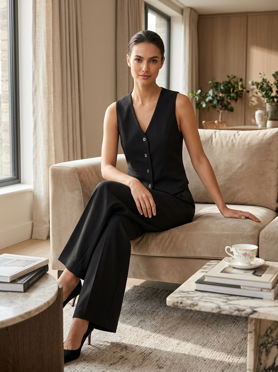 Damen Hosenanzug Set | Weste & Weite Hose