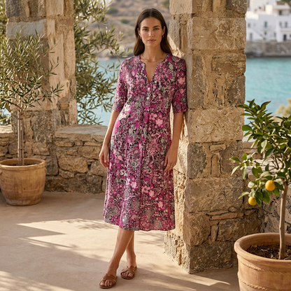 Damen Florales Midikleid | Gesmokte Taille